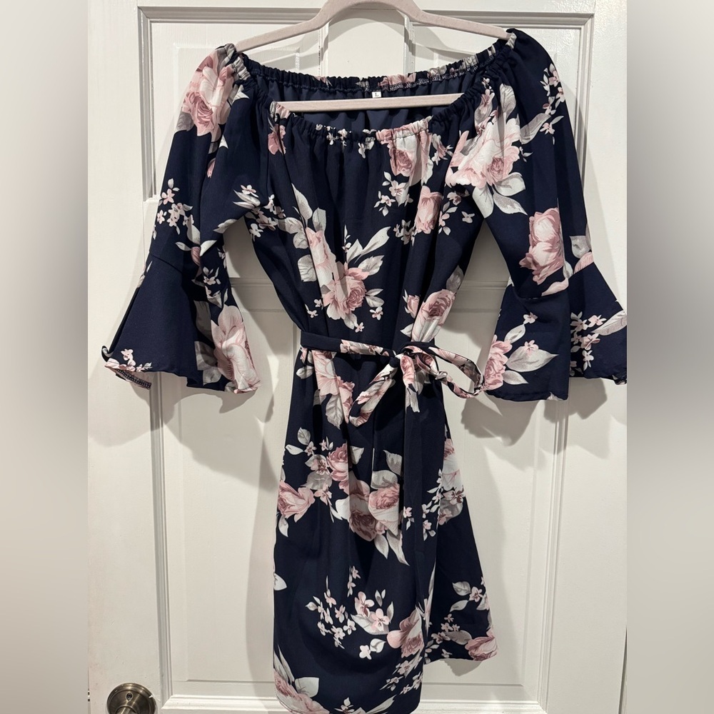 Floral Strapless Dress Navy Pink White